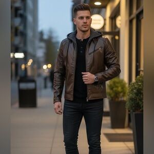 Guess Alexander Hooded PU Jacket. New with tags. Size S. Color: Espresso Brown